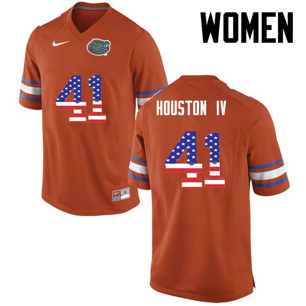 Women Florida Gators #41 James Houston IV College Football USA Flag Fashion Jerseys-Orange - Click Image to Close